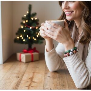 Hand-Painted Christmas Beaded Bracelets (Set of 2) – Festive Holiday Jewelry